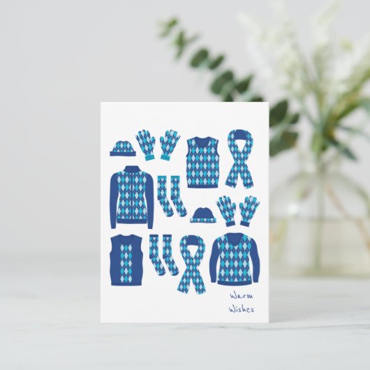 Warm Wishes Argyle Pattern Items Briefkaart - Blau (Staand voorkant)