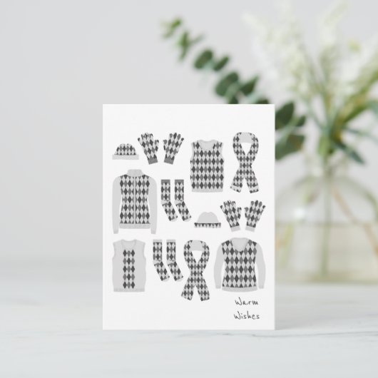 Warm Wishes Argyle Pattern Items Briefkaart - Grij (Staand voorkant)