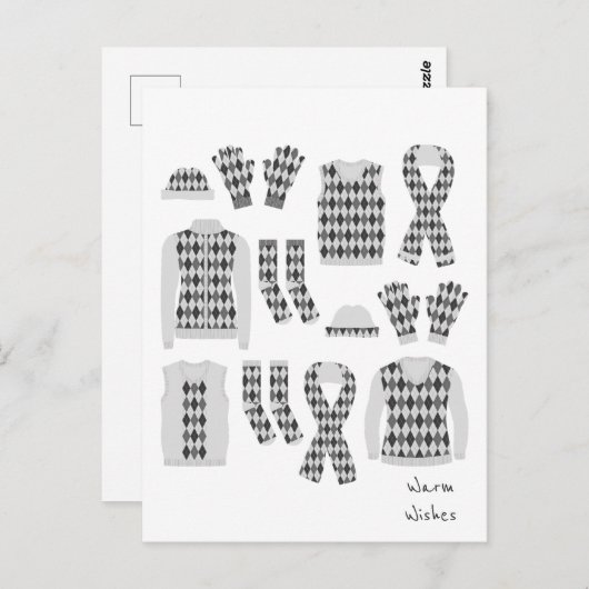 Warm Wishes Argyle Pattern Items Briefkaart - Grij (Voorkant / Achterkant)