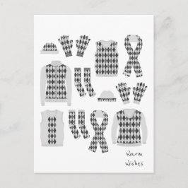 Warm Wishes Argyle Pattern Items Briefkaart - Grij