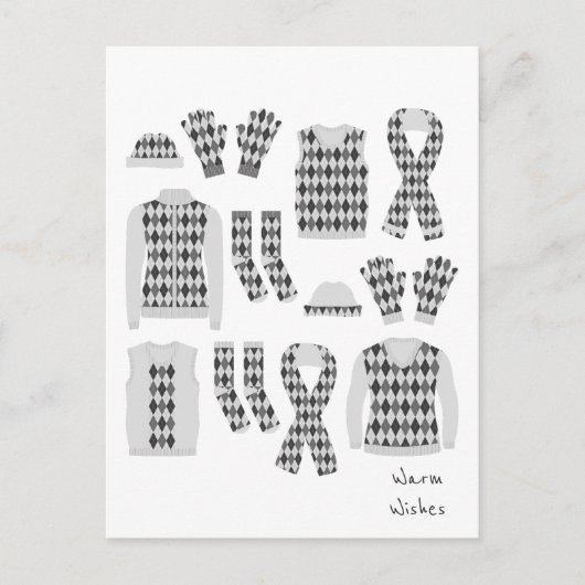 Warm Wishes Argyle Pattern Items Briefkaart - Grij (Voorkant)