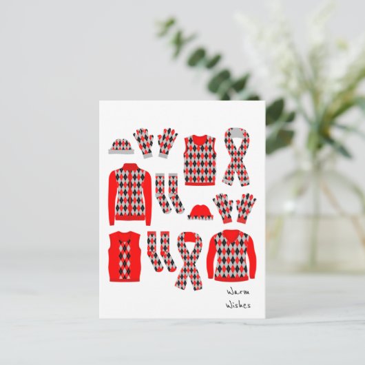 Warm Wishes Argyle Pattern Items Briefkaart - Rood (Staand voorkant)
