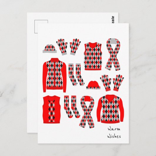 Warm Wishes Argyle Pattern Items Briefkaart - Rood (Voorkant / Achterkant)