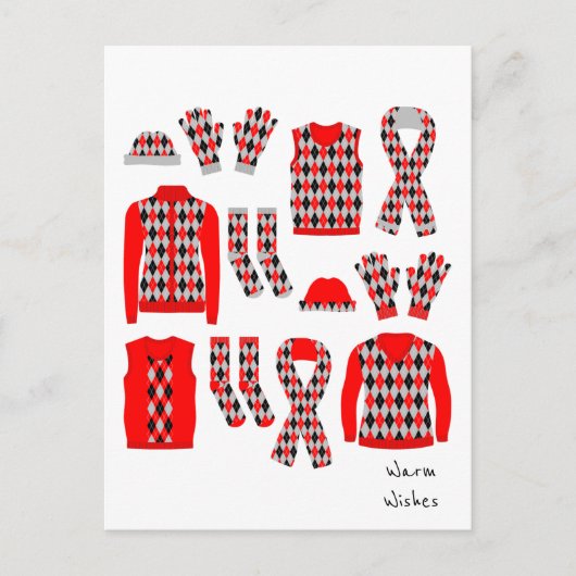 Warm Wishes Argyle Pattern Items Briefkaart - Rood (Voorkant)