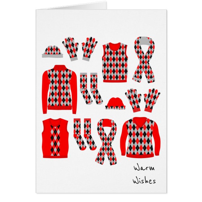 Warm Wishes Argyle Pattern Items Kaart - Rood (Voorkant)