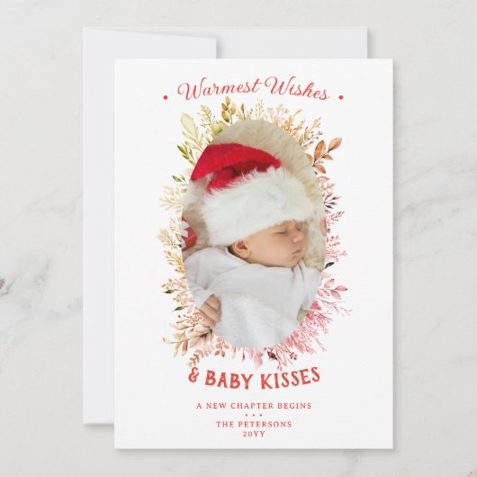 Warm Wishes Baby Kisses Feestdagen Rood Aankondigi Feestdagenkaart (Voorkant)