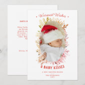 Warm Wishes Baby Kisses Feestdagen Rood Aankondigi Feestdagenkaart (Voorkant / Achterkant)