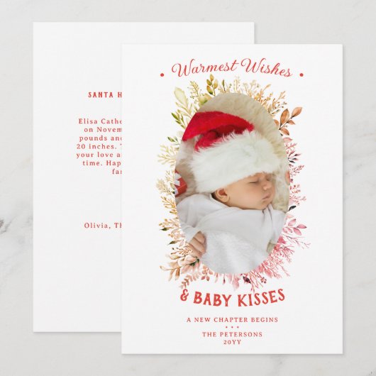 Warm Wishes Baby Kisses Feestdagen Rood Aankondigi Feestdagenkaart (Voorkant / Achterkant)