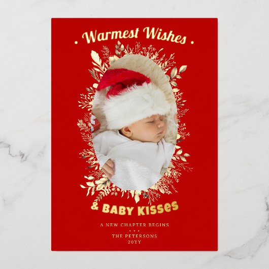 Warm Wishes Baby Kisses Rood Bloemen Vakantie Foto Folie Feestdagenkaart (Voorkant)