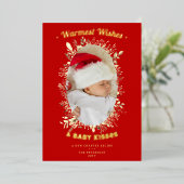 Warm Wishes Baby Kisses Rood Bloemen Vakantie Foto Folie Feestdagenkaart (Staand Voorkant)