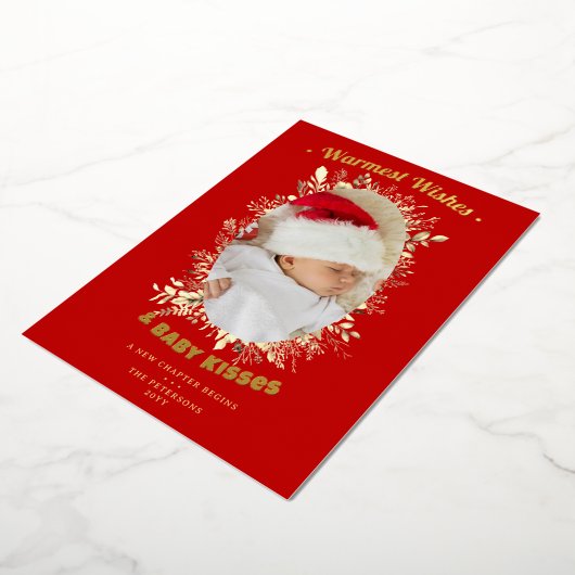 Warm Wishes Baby Kisses Rood Bloemen Vakantie Foto Folie Feestdagenkaart (Gedraaid)
