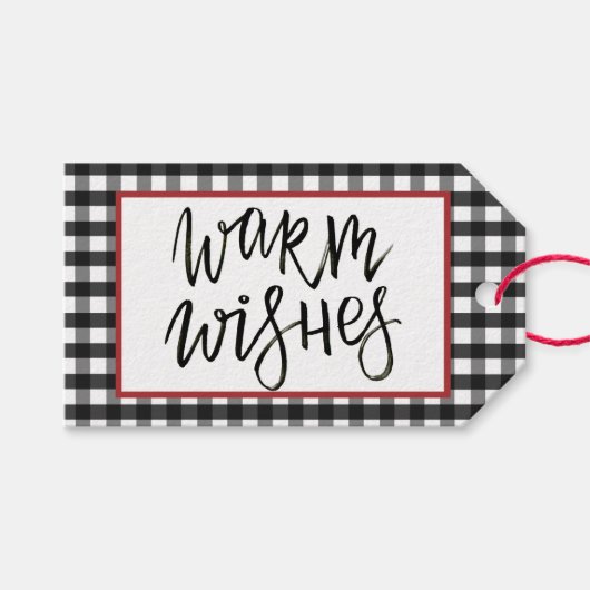 Warm Wishes Black and White Buffalo Gift Label Cadeaulabel (Voorkant (Horizontaal))