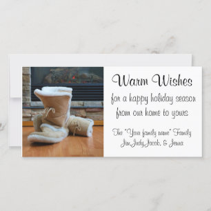 Warm Wishes - Boots by fireplace Feestdagenkaart