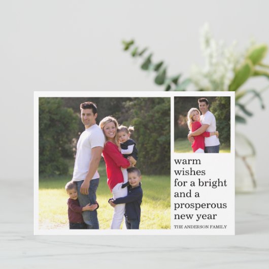 Warm Wishes Bright Prosperous Happy New Year Foto Feestdagenkaart (Staand voorkant)