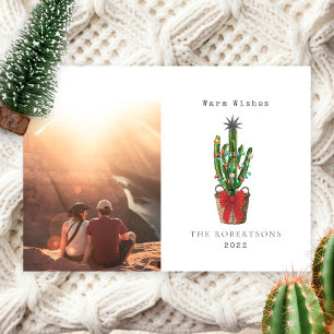 Warm Wishes Cactus Photo Kerstfeestay Card Feestdagenkaart