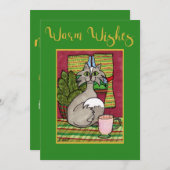 Warm Wishes Cat & Eggnog Personalized Christmas Feestdagenkaart (Voorkant / Achterkant)