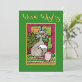 Warm Wishes Cat & Eggnog Personalized Christmas Feestdagenkaart (Staand voorkant)