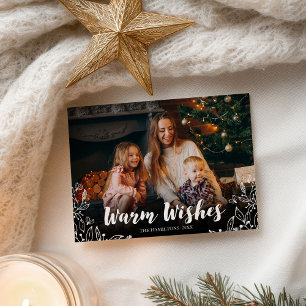 Warm Wishes Cute Winter Foliage Foto Kerstmis Briefkaart