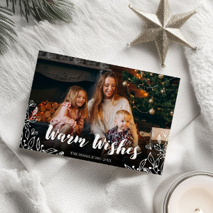 Warm Wishes Cute Winter Foliage Foto Kerstmis Kaart