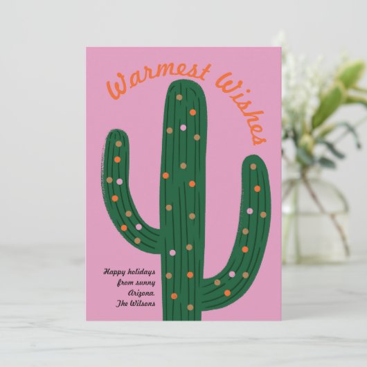 Warm Wishes Feestelijke Cactus Holiday Kaart (Staand voorkant)