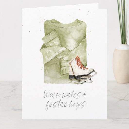 Warm Wishes & Festive Hugs Waterverf Kaart (Voorkant)