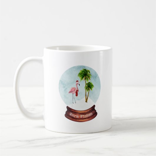 Warm Wishes Flamingo Palm Trees Snow Wereldbol Koffiemok (Links)