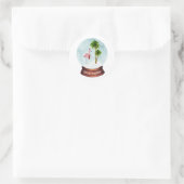 Warm Wishes Flamingo Palm Trees Snow Wereldbol Ronde Sticker (Tas)