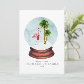 Warm Wishes Flamingo Snow Wereldbol Kerstmis Feestdagenkaart (Staand voorkant)
