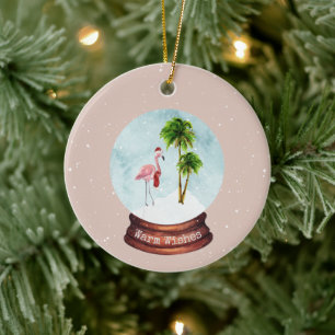 Warm Wishes Flamingo Snowglobe Keramisch Ornament