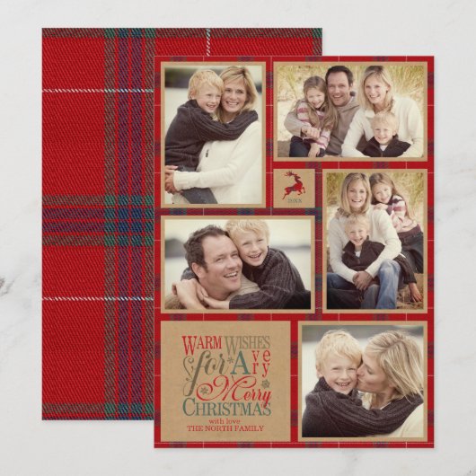 Warm Wishes Foto Collage Kraft & Tartan Red ID589 Kaart (Voorkant / Achterkant)