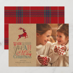 Warm Wishes Foto Kraft & Tartan Rood ID589 Kaart