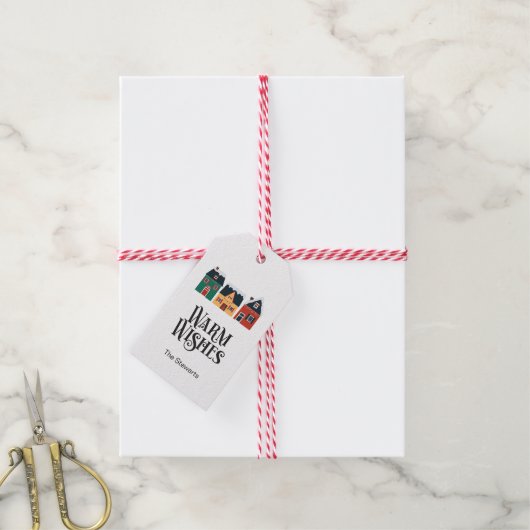 Warm Wishes Gift Label, Vakantie Kerstdorp Cadeaulabel (Met Touw)
