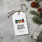 Warm Wishes Gift Label, Vakantie Kerstdorp Cadeaulabel
