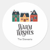 Warm Wishes Gift Label, Vakantiedorp Ronde Sticker (Voorkant)