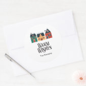 Warm Wishes Gift Label, Vakantiedorp Ronde Sticker (Envelop)