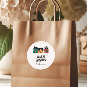 Warm Wishes Gift Label, Vakantiedorp Ronde Sticker