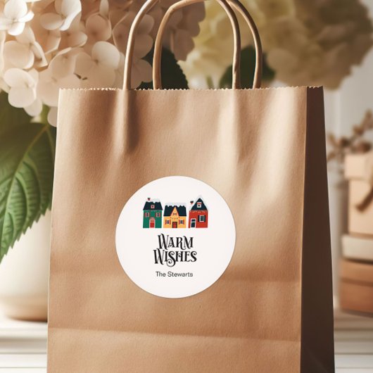 Warm Wishes Gift Label, Vakantiedorp Ronde Sticker