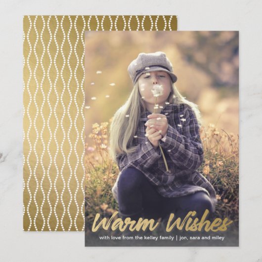 Warm Wishes Gold Script Holiday Verticale Foto Feestdagenkaart (Voorkant / Achterkant)