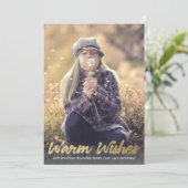 Warm Wishes Gold Script Holiday Verticale Foto Feestdagenkaart (Staand voorkant)