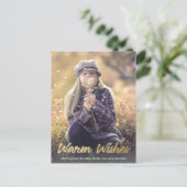 Warm Wishes Gold Script Vertical Holiday Foto Briefkaart (Staand voorkant)