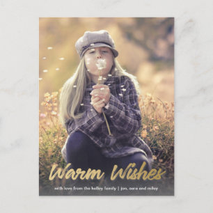 Warm Wishes Gold Script Vertical Holiday Foto Briefkaart