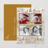 Warm Wishes Gold & White Sparkle Holiday 4 Foto Feestdagenkaart (Voorkant / Achterkant)