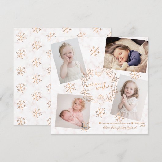 Warm Wishes Gouden Sneeuwvlokken Blush Marble 4 Fo Kaart (Voorkant / Achterkant)