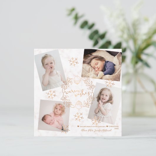 Warm Wishes Gouden Sneeuwvlokken Blush Marble 4 Fo Kaart (Staand voorkant)