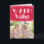 Warm Wishes Holiday Foto Wenskaart/Rood Feestdagen Kaart<br><div class="desc">Vervang het afbeelding van de sjabloon door een eigen foto voordat je het object koopt.</div>