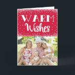 Warm Wishes Holiday Foto Wenskaart/Rood Feestdagen Kaart<br><div class="desc">Vervang het afbeelding van de sjabloon door een eigen foto voordat je het object koopt.</div>
