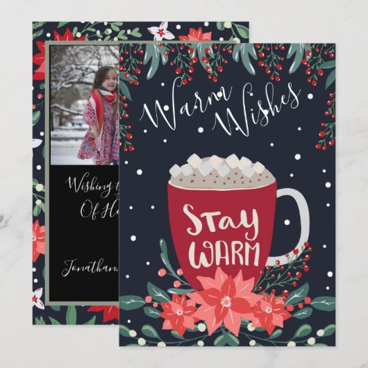 Warm Wishes Holiday Fotonaam kerstkaart (Voorkant / Achterkant)