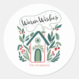 Warm Wishes Holiday Home Ronde Sticker