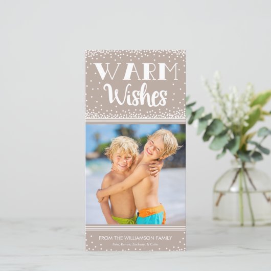 Warm Wishes Holiday Photo Card / Beige Feestdagenkaart (Staand voorkant)