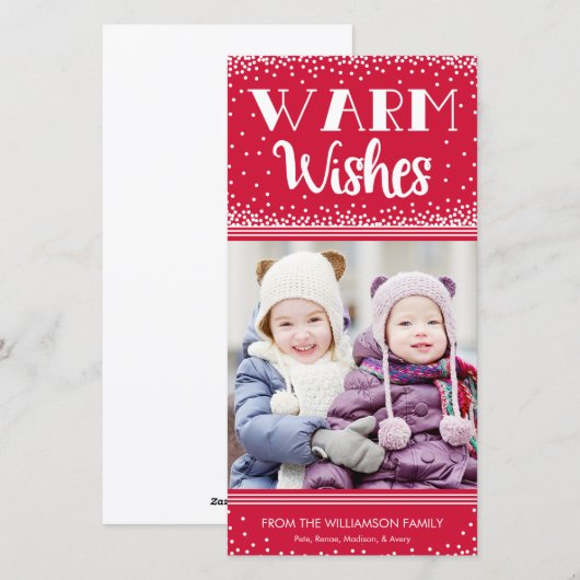 Warm Wishes Holiday Photo Card / Red Feestdagenkaart (Voorkant / Achterkant)